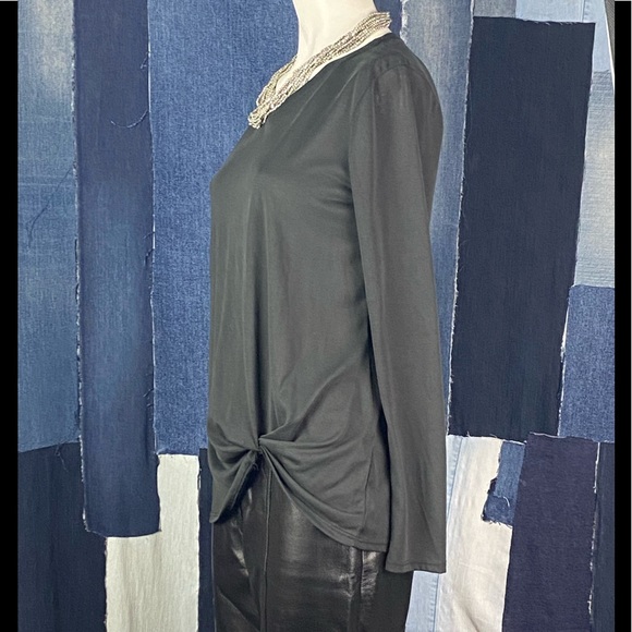 Green Envelope Los Angeles Front Knotted Long Sleeve Blouse Sz S - Picture 2 of 6